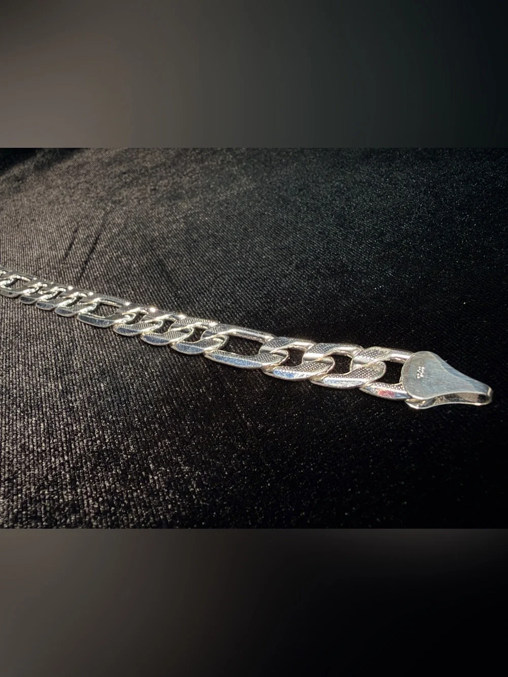 Figaro Diamond Cut 8in 12.5MM 925 Stamped Silver filled bracelet 30.6g